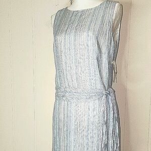 Linen. 100% Irish Linen Blue & White Striped Coastal Minimalist Maxi Dress.